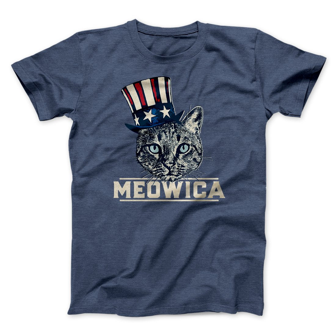 Meowica Men/Unisex T-Shirt - Patriotic Cat Graphic, Soft Combed Cotton, Crew Neck