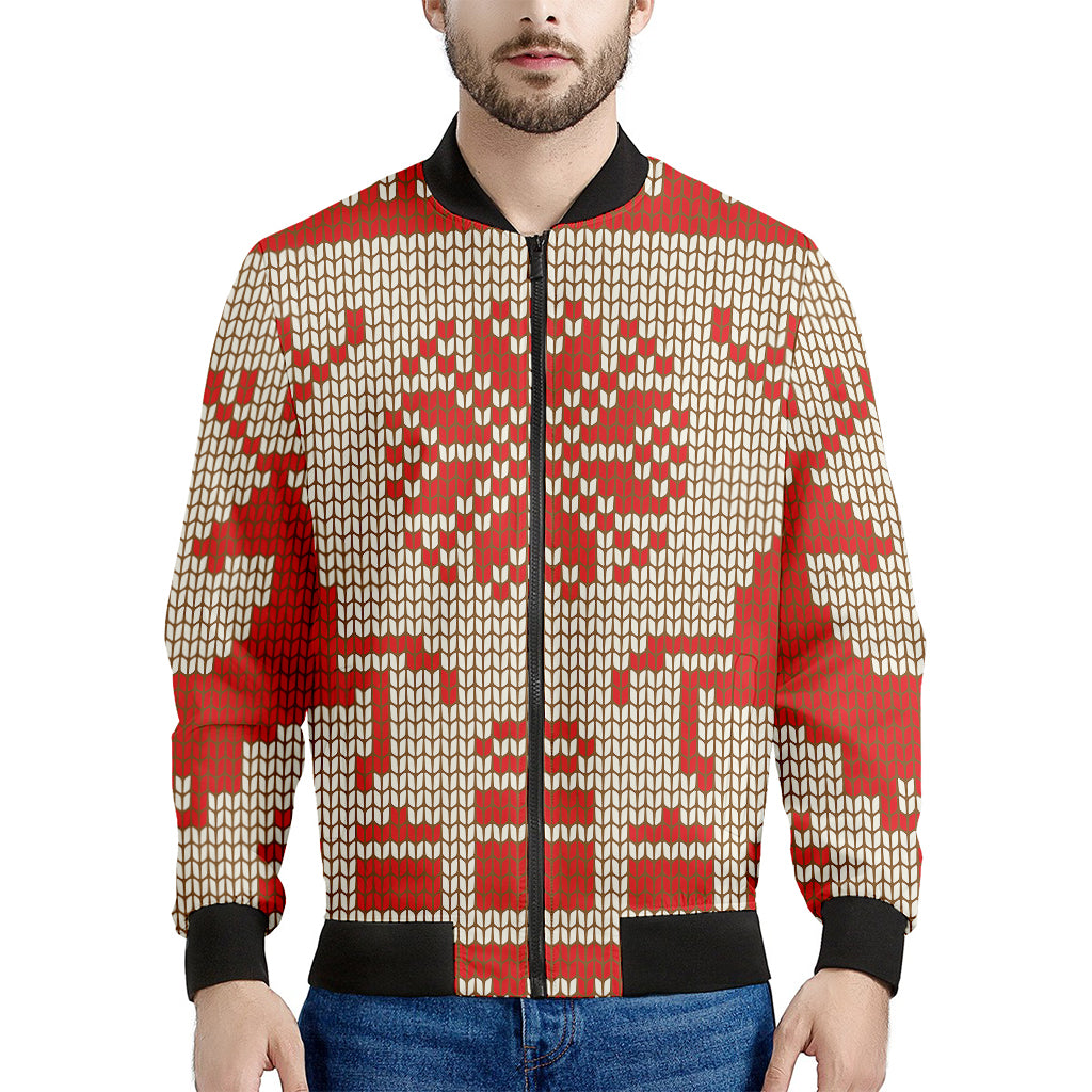 Xmas Deer Knitted Print Men's Bomber Jacket