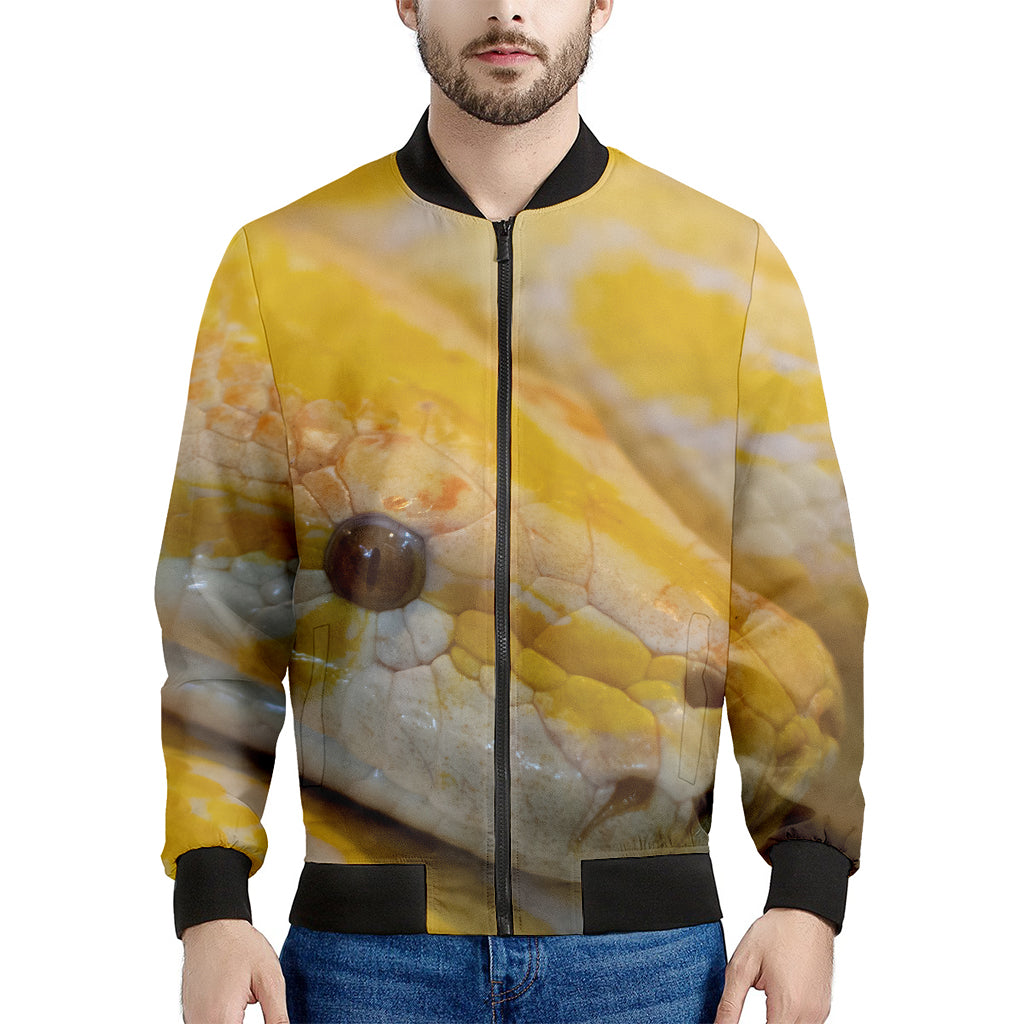 Yellow And White Python Snake Print Men's Bomber Jacket
