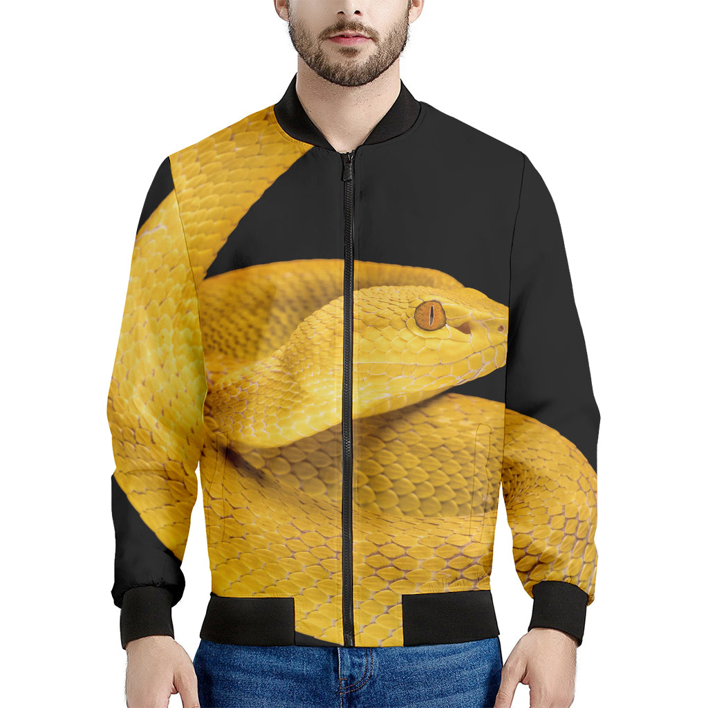 Yellow Snake Print Men's Bomber Jacket
