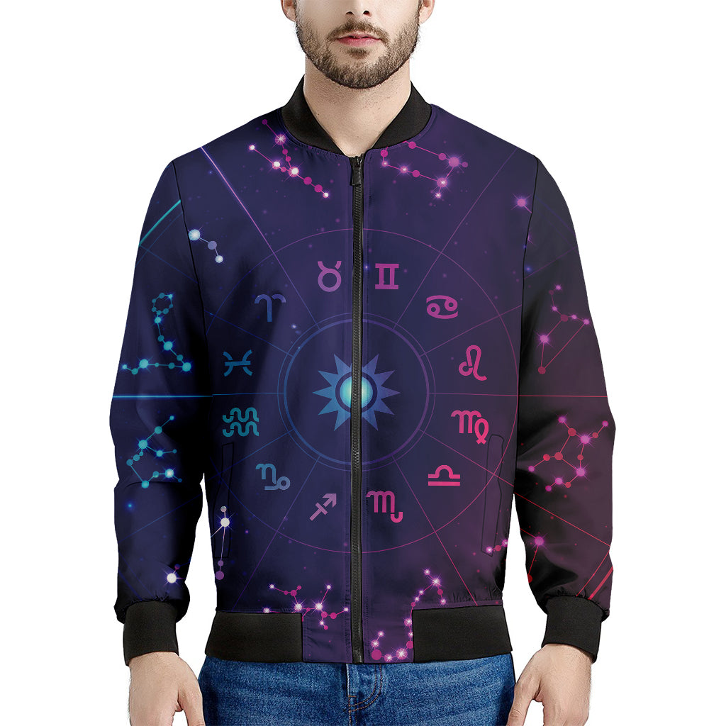 Zodiac Symbols Wheel Print Men's Bomber Jacket