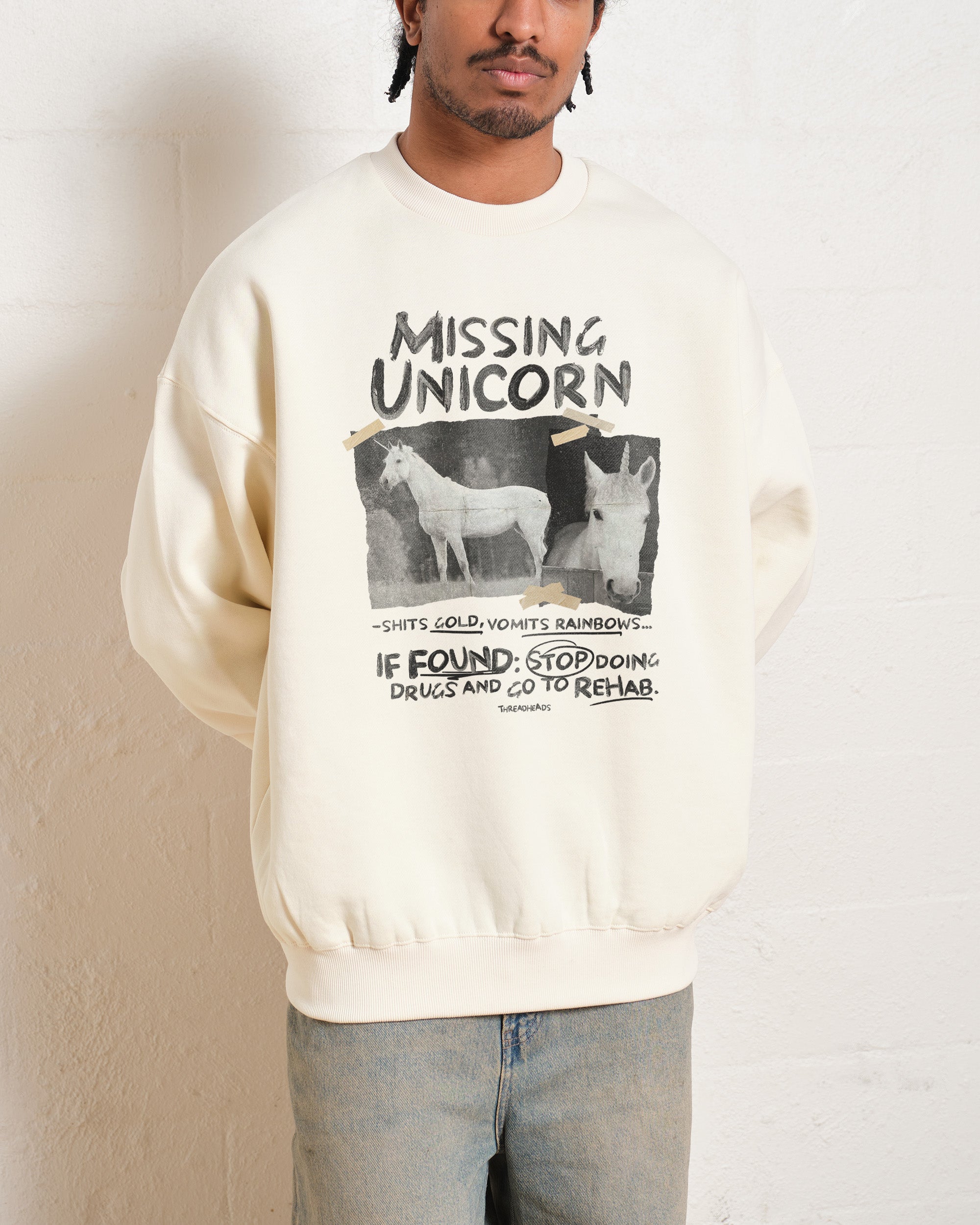 Missing Unicorn Graphic Sweatshirt - Unisex, 80% Cotton, Thick 340gsm