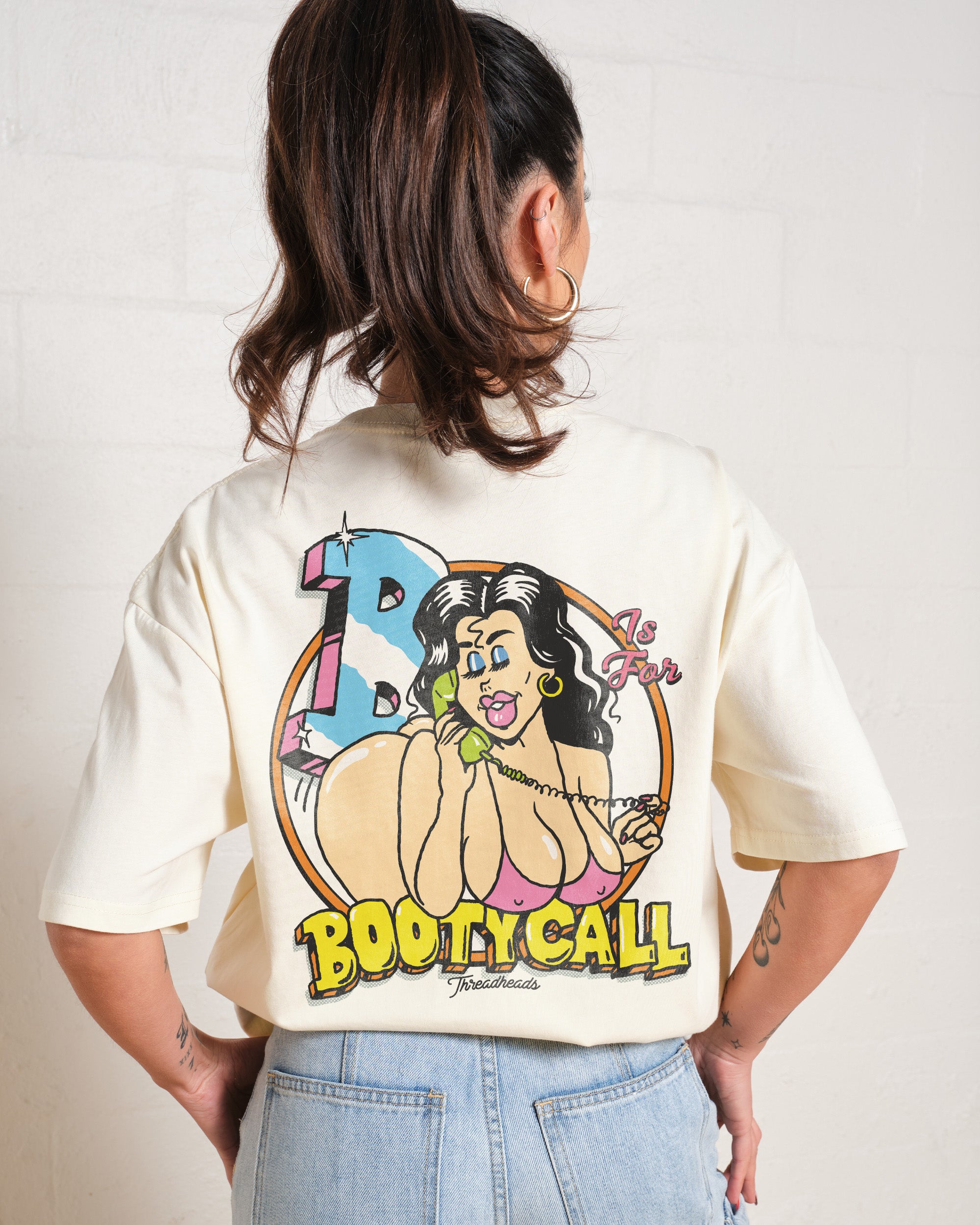 B is for Booty Call Oversized Graphic Tee - Unisex 90s Boxy Fit 100% Combed Cotton